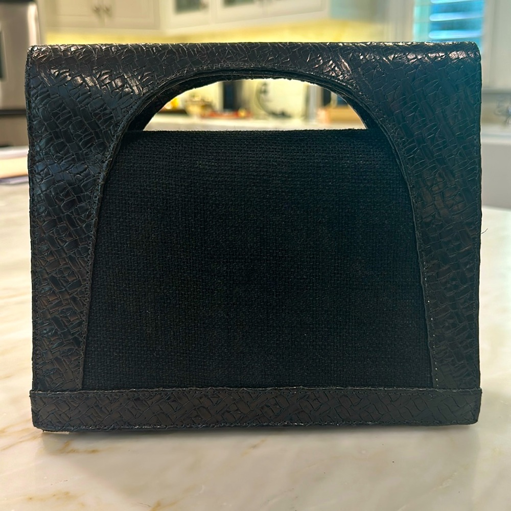 Linen with leather trim clutch